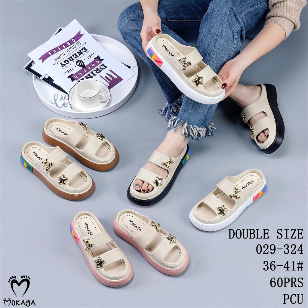 Sandal Slop Wanita dan Anak Cewek Ban 2 Star Bear Gold Platform Tebal Empuk Casual Super Keren Trendy Import Mokaya / Size 30-41 (029-324/-325)