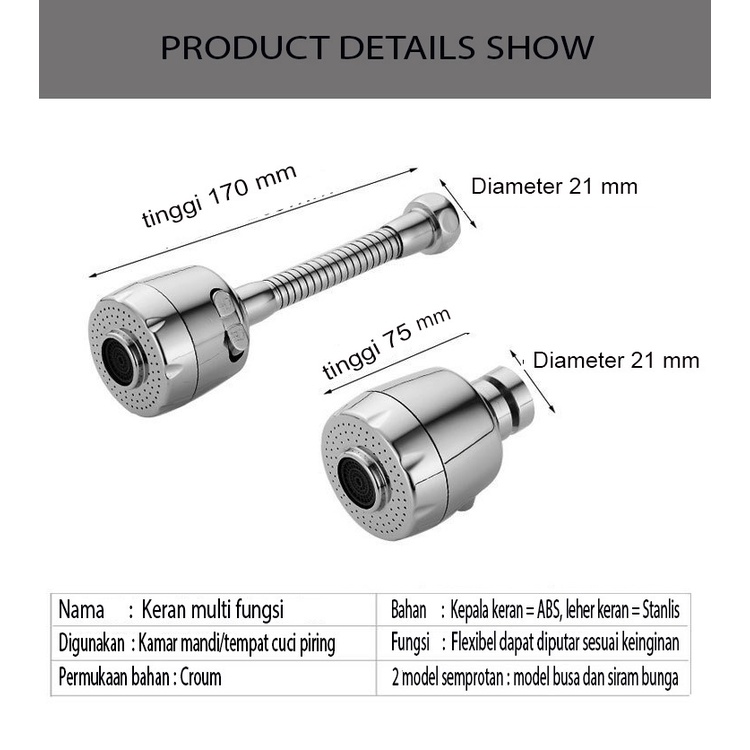Sambungan Kepala Kran Air Putar Cuci Piring Flexible Faucet Sprayer