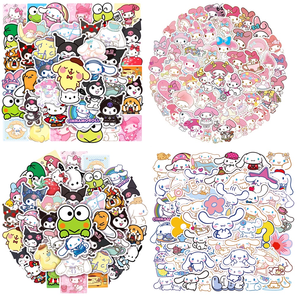 50pcs / set Stiker Motif Kartun Sanrio / Cinnamon / Anjing Kulomi Anti Air Untuk Dekorasi Notebook / Gelas Air