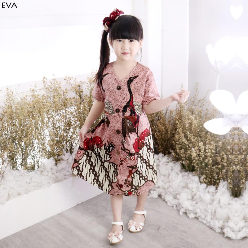 Dress Batik Anak Perempuan / Dress Anak / Batik Anak / Batik Couple / Eva Kids Dress