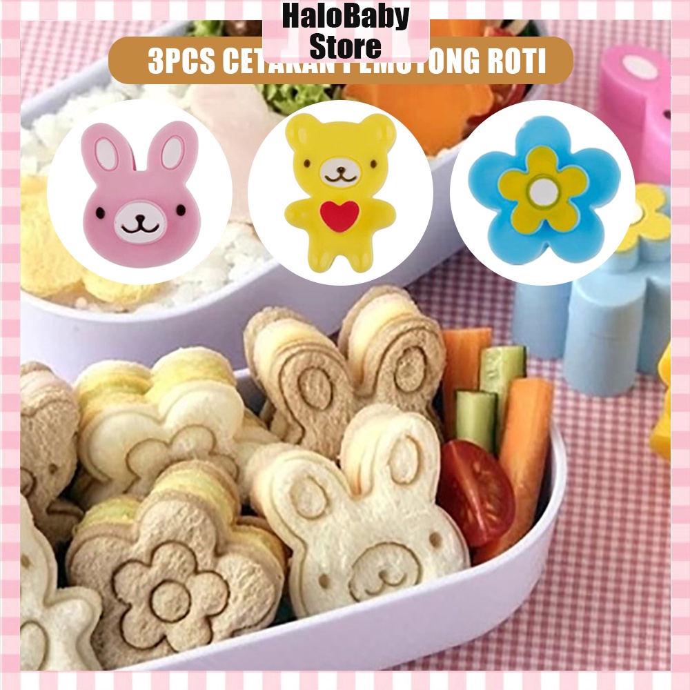 Halo Baby 3pcs Cetakan Pemotong Roti Sandwich/Cetakan Pemotong Makanan Bento Bentuk Kelinci