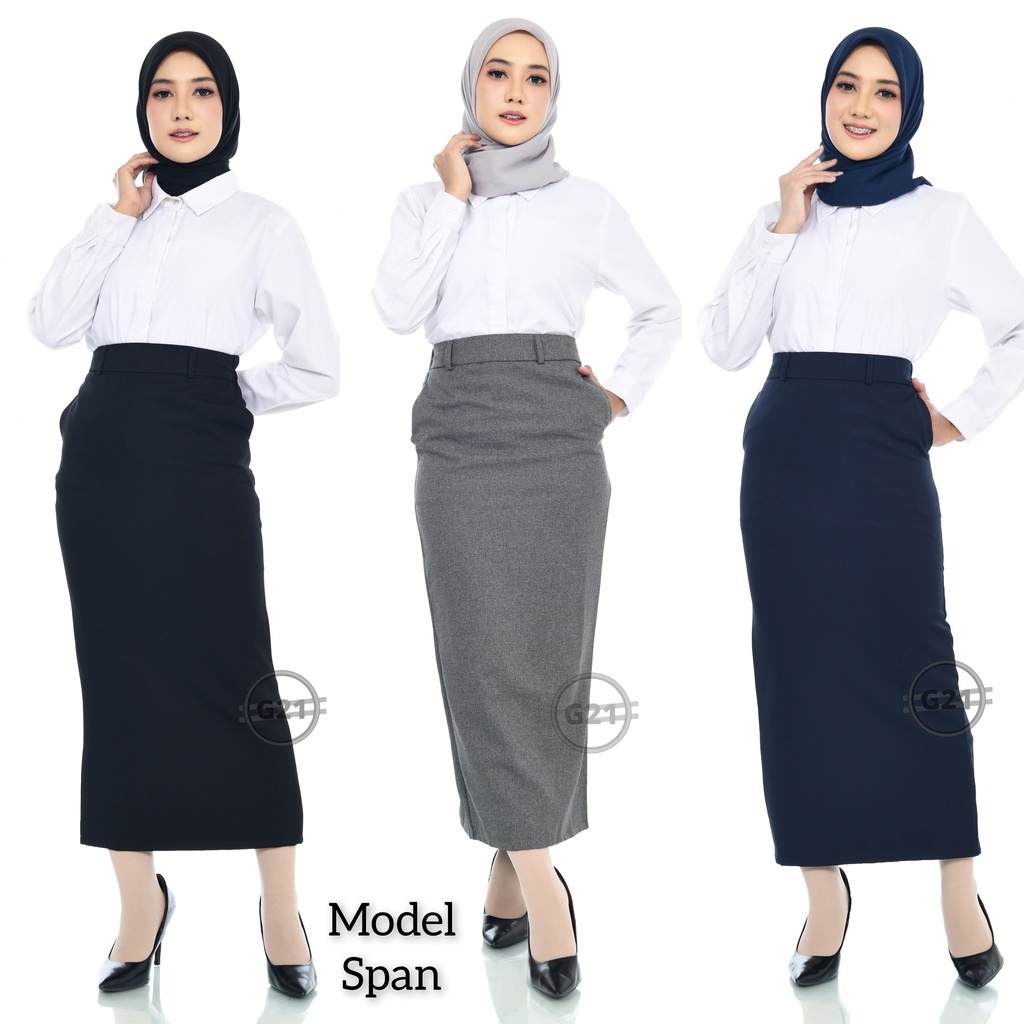 Rok Panjang Hitam Polos Model A line dan Span Pinggang Karet dan Ada Kantong Saku Wanita Bahan Dasar Formal Untuk Kerja Kantor Kuliah Ospek Ukuran Standar dan Jumbo Big size