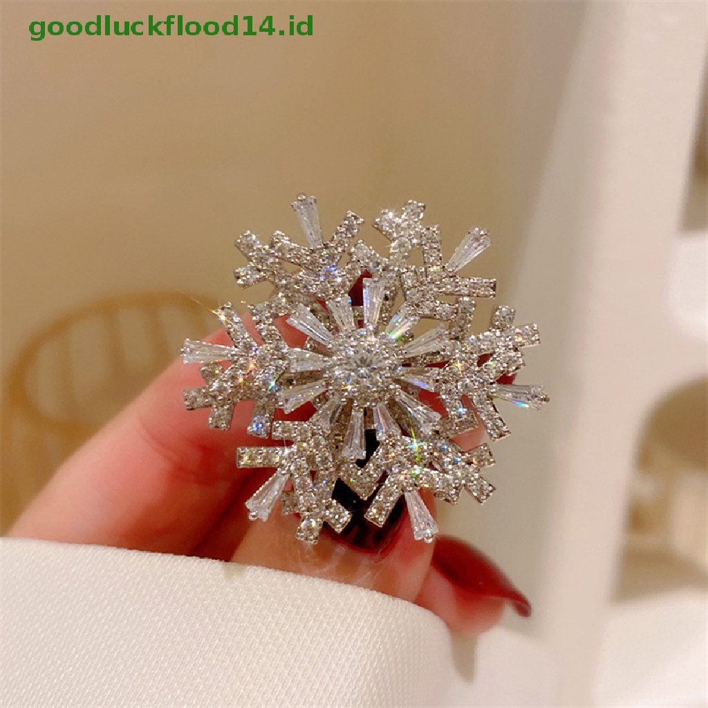 [GOOGFOUR] Fashion Pin Ch Rotatable Spinner Kristal Berlian Imitasi Bros Snowflake Bros Pin Untuk Wanita Pernikahan Perhiasan Bros Aksesori [TOP]