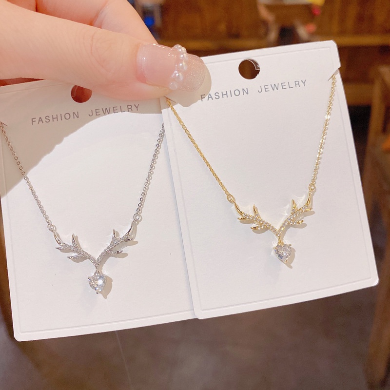 Kalung Tanduk Berlian Manis Dan Modis Necklace Korea Ringan Mewah Zirkon Cinta Wanita