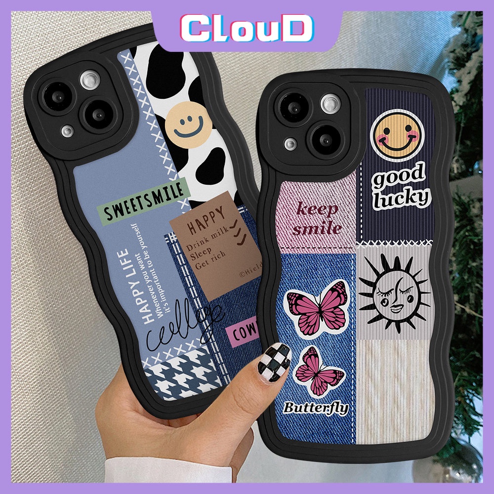 Splice Pattern Cowboy Smiley Case Redmi Note 11s 10 8 11 10s 9s 9Pro 9 11Pro+10Pro Max PO CO M3 X3 NFC Mi 11T Pro Redmi A1 9 A1+9T 10C 9A 10 10A 9C NFC Butterfly Wavy Sarung Tepi