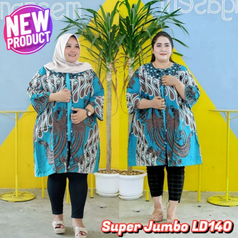 Tunik Batik Jumbo Ld 140 Bahan Kain Batik Halus Kombinasi Velvet Motif Terbaru