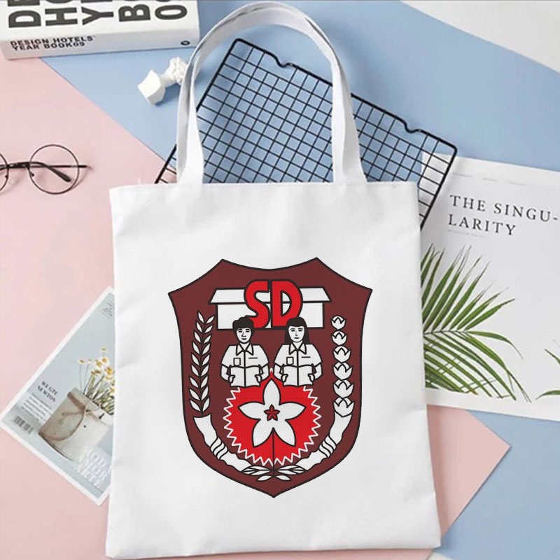 Tote bag Totebag Motif Kangen Sekolah Logo SD SMP SMA Lucu Goodie Bag Hampers Reuni (Bisa Tambah Nama)