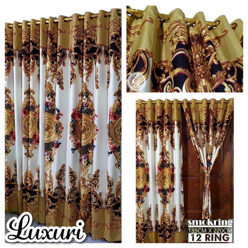 Paket Couple Gorden Motif Luxury | Batik Sultan [ Smokering 12 Lubang | Susun Rumbai Pita | Serut Jendela pendek | Poni Pintu Minimalis Bisa Cod Terlaris