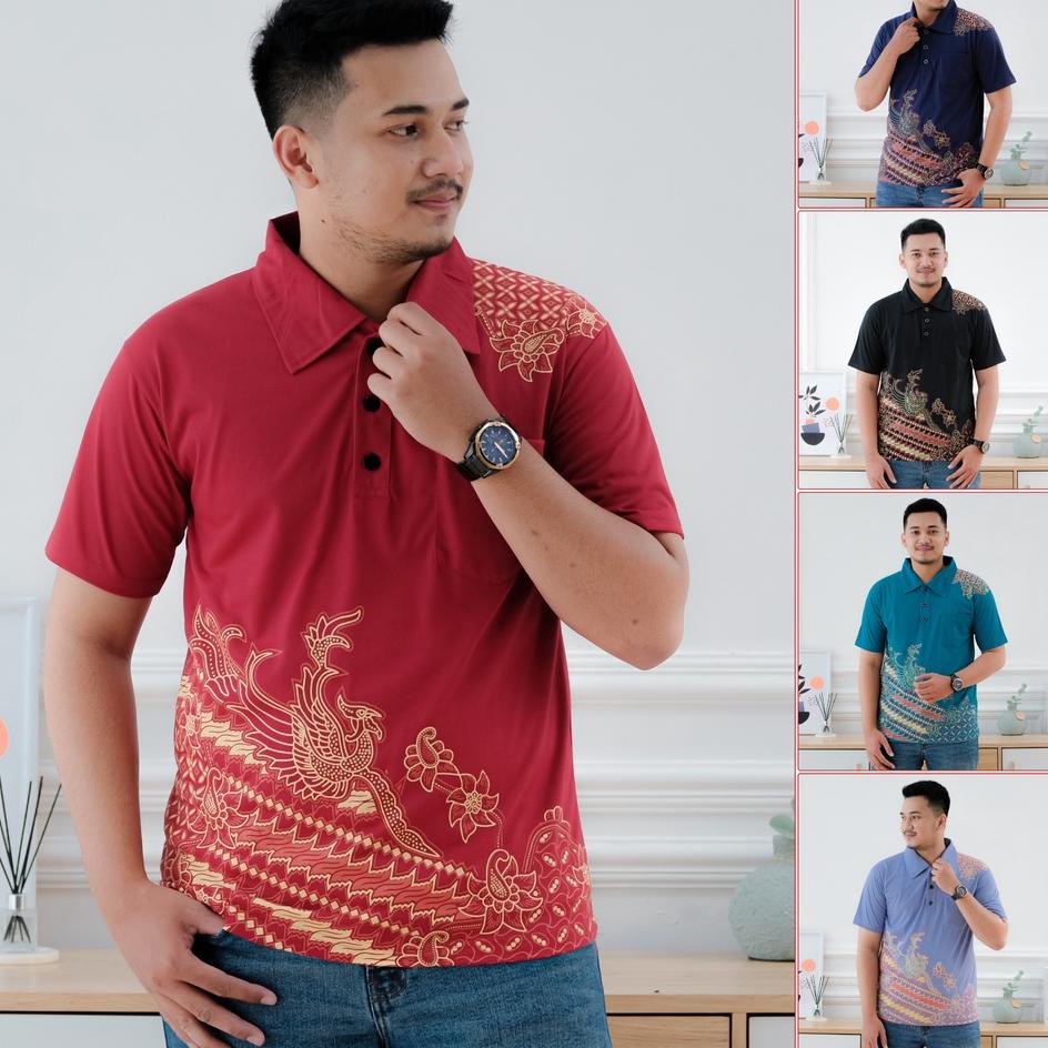 New Now kaos KERAH polo katun batik burung (ADA KANTONG)