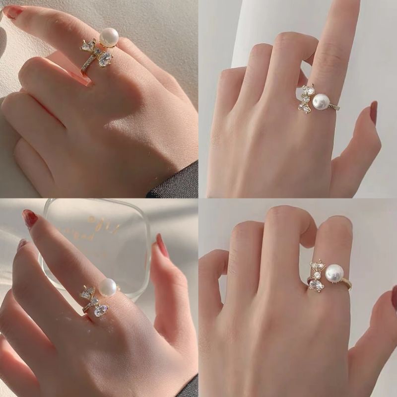 4s Grosir Solo || Cincin Xuping Stainless steel untuk Wanita warna gold dengan variasi Mutiara dan Permata banyak motif