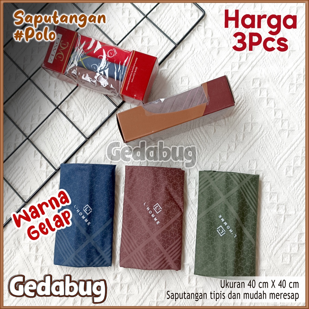 ( 3 pcs ) Saputangan Pria Dewasa Po lo / Sapu Tangan Cassual Perlengkapan kantor Motif Garis - Gedabug