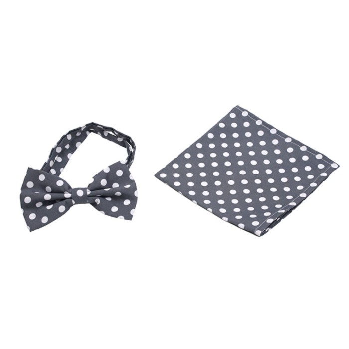 Houseofcuff Dasi Kupu Bowtie Pocket Square Saputangan Abu Polka A37