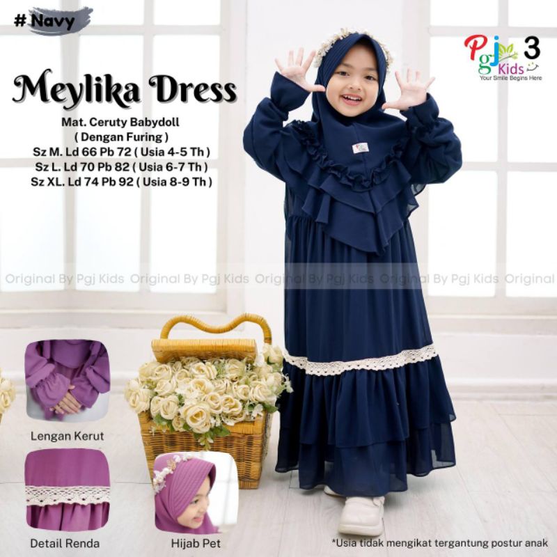 MEYLIKA DRESS SYARI free jilbab ORI PGJ KIDS | Dress+Jilbab Anak Perempuan