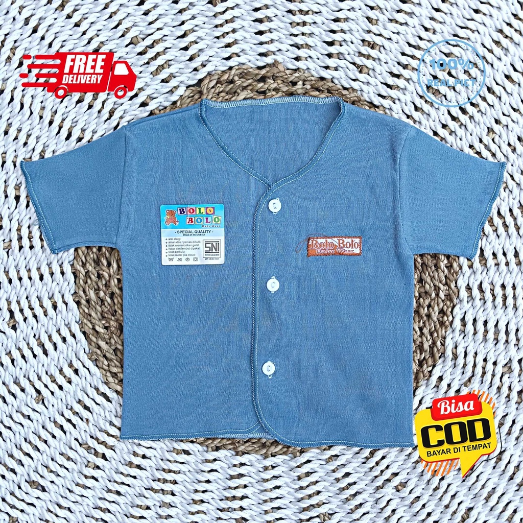 SALE 7.7 Serian Biru - 3 pcs Baju Bayi Tangan Pendek Bayi Baru Lahir 0 sd 3 Bulan Blue Sea Series merk SNI Bolo - Bolo