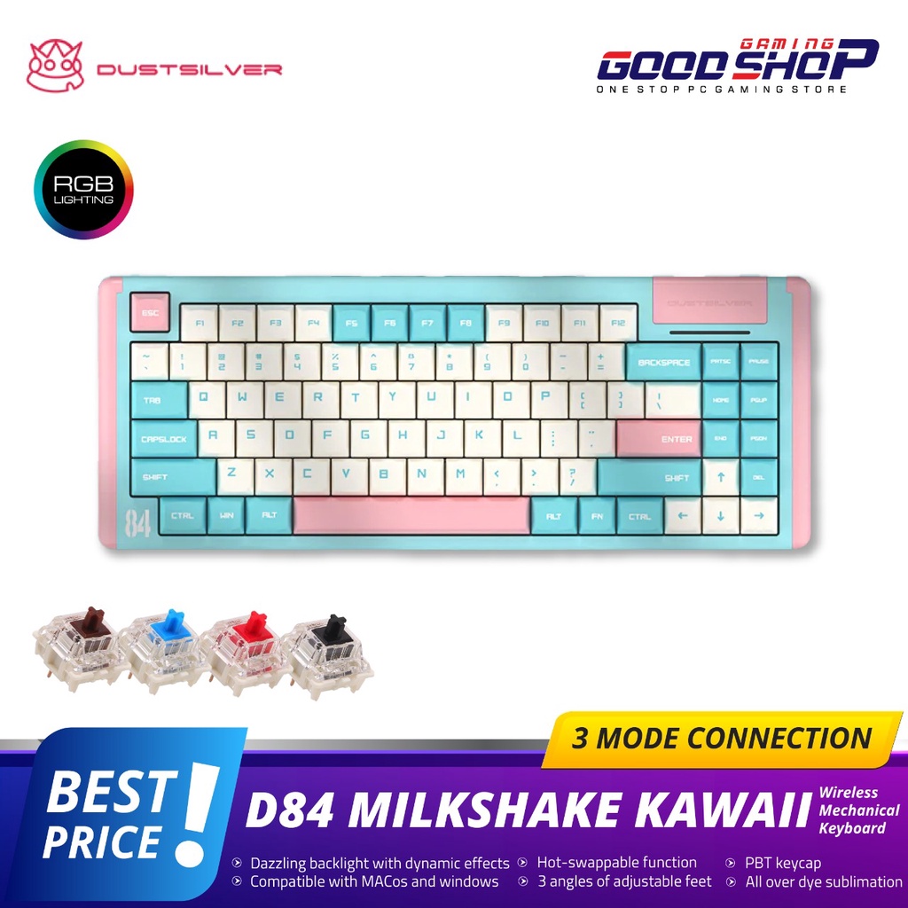 DUSTSILVER Blue Pink Milkshake Kawaii RGB Backlit Wireless Keyboard