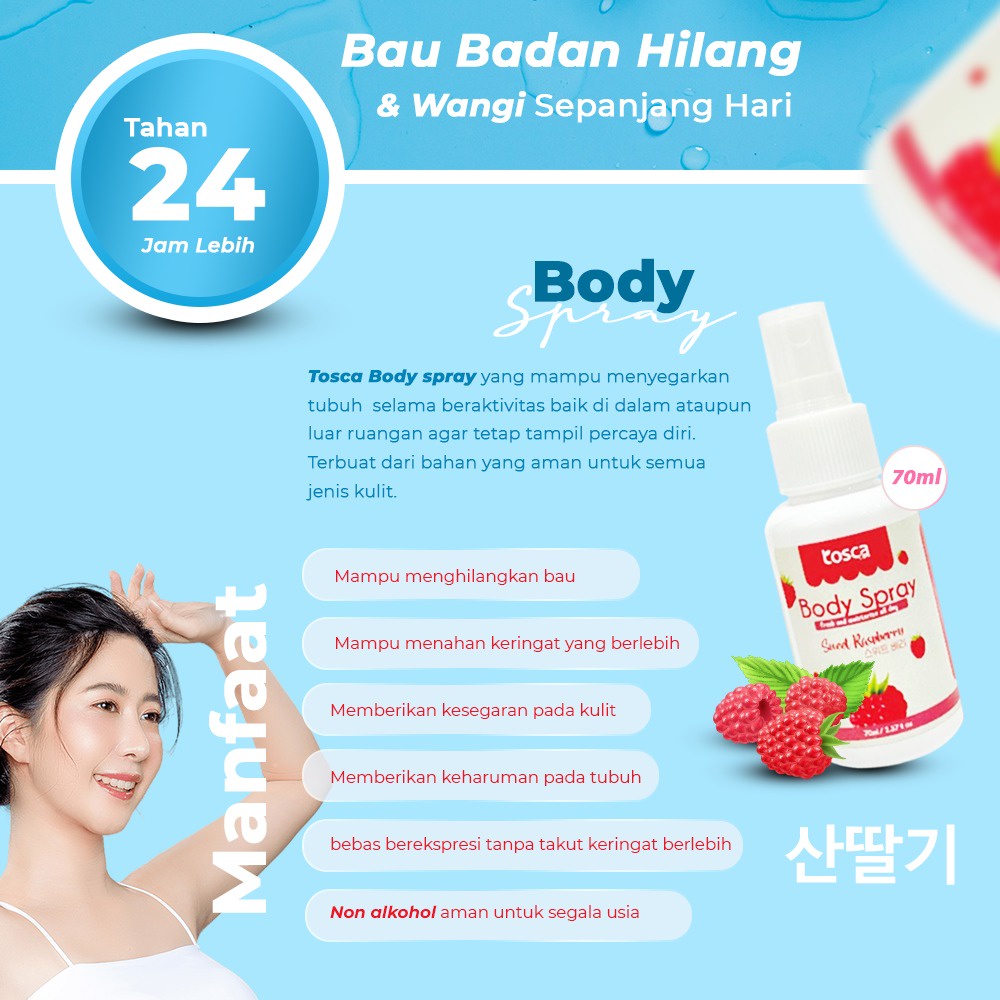 TOSCA Paket Bundling Deodorant Tawas Spray + Body Spray Tubuh Harum Anti Bau Badan dan Ketiak