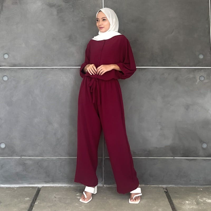 SETELAN CRINKLE AIRFLOW / SETELAN 2IN1 BAJU TANGAN BALON DAN CELANA KULOT /OOTD HIJAB STYLE TERBARU (BANYAK SIZE M, L,XL)