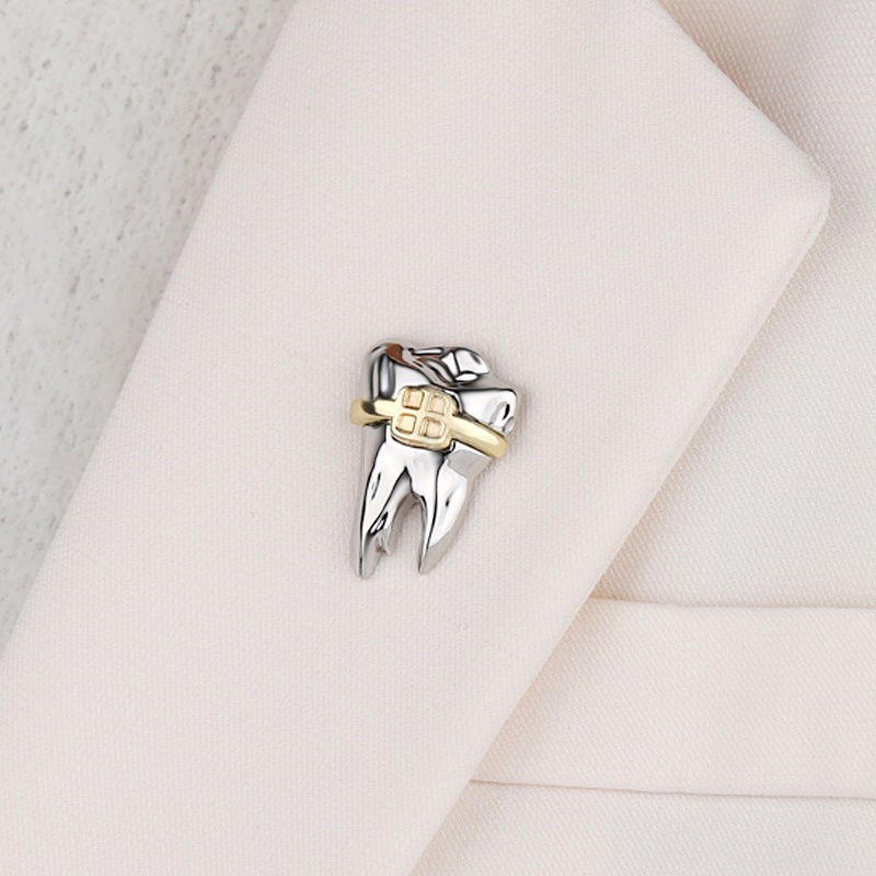 Pin Enamel Gigi Warna Gold Silver Pin Dokter Gigi Bros Lencana Dokter Perawat Perhiasan Hadiah Grosir Teman Sweater Aksesoris