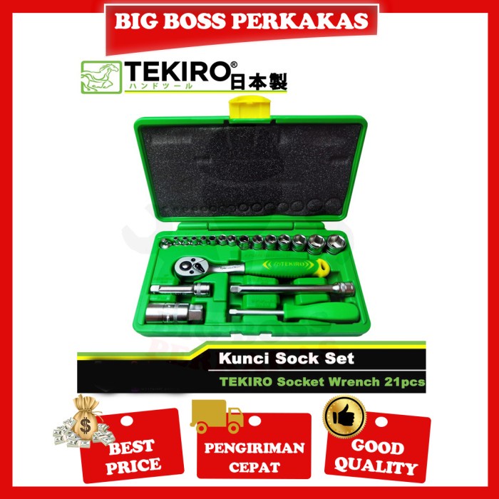 Kunci Sok Set Tekiro 21 Pcs / Socket Wrench 1/4" - 3/8" Tekiro 21Pcs
