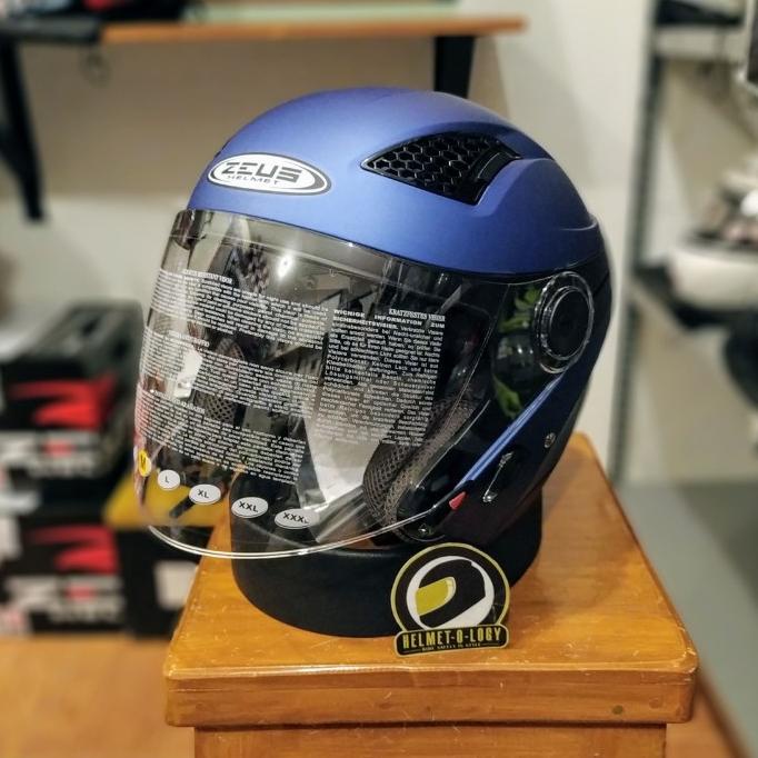 Helm Half Face Zeus Z610 Flat Blue Biru Doff Double Visor 610