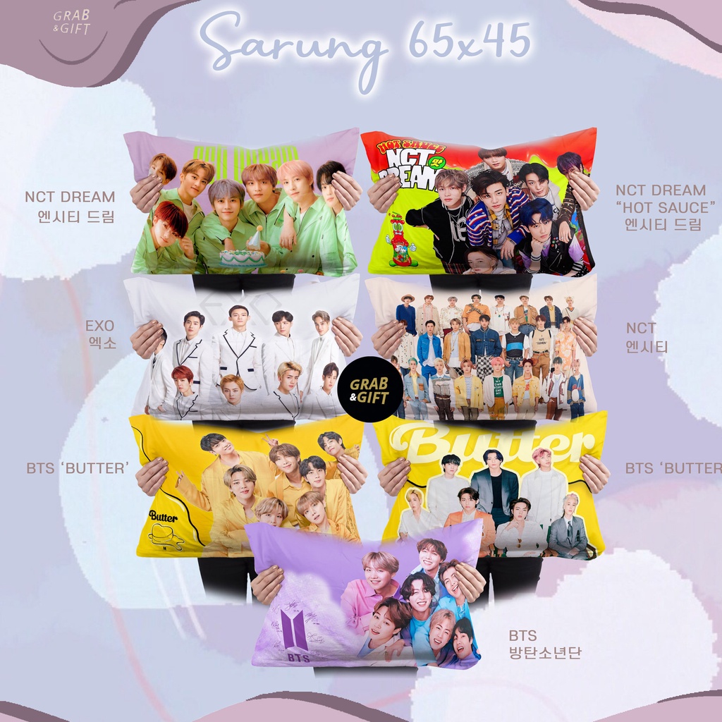 SARUNG Bantal Korea 65x45 cm BTS BUTTER/NCT Dream/EXO/Cha Eun Woo/IU/Joong Ki/Hyun Bin/Park Seo Joon Grabandgift