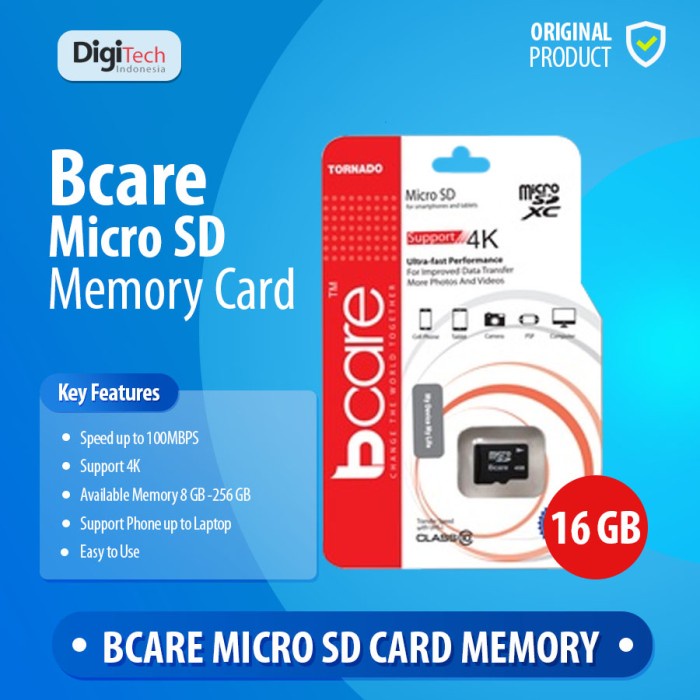 (ORIGINAL) BCare Memory Microsd Original Micro SD SDHC 16gb 32gb V10 A1 UHS-1 32 GB Class 10 Garansi Resmi