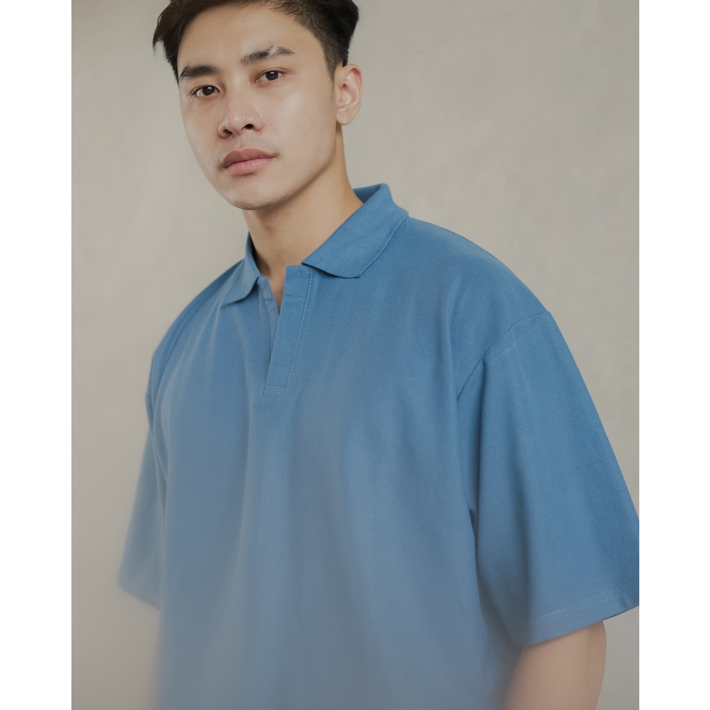 Nara Oversize Polo in Steel Blue - Kaos Polo Oversize Pria Steel Blue - ByBlank