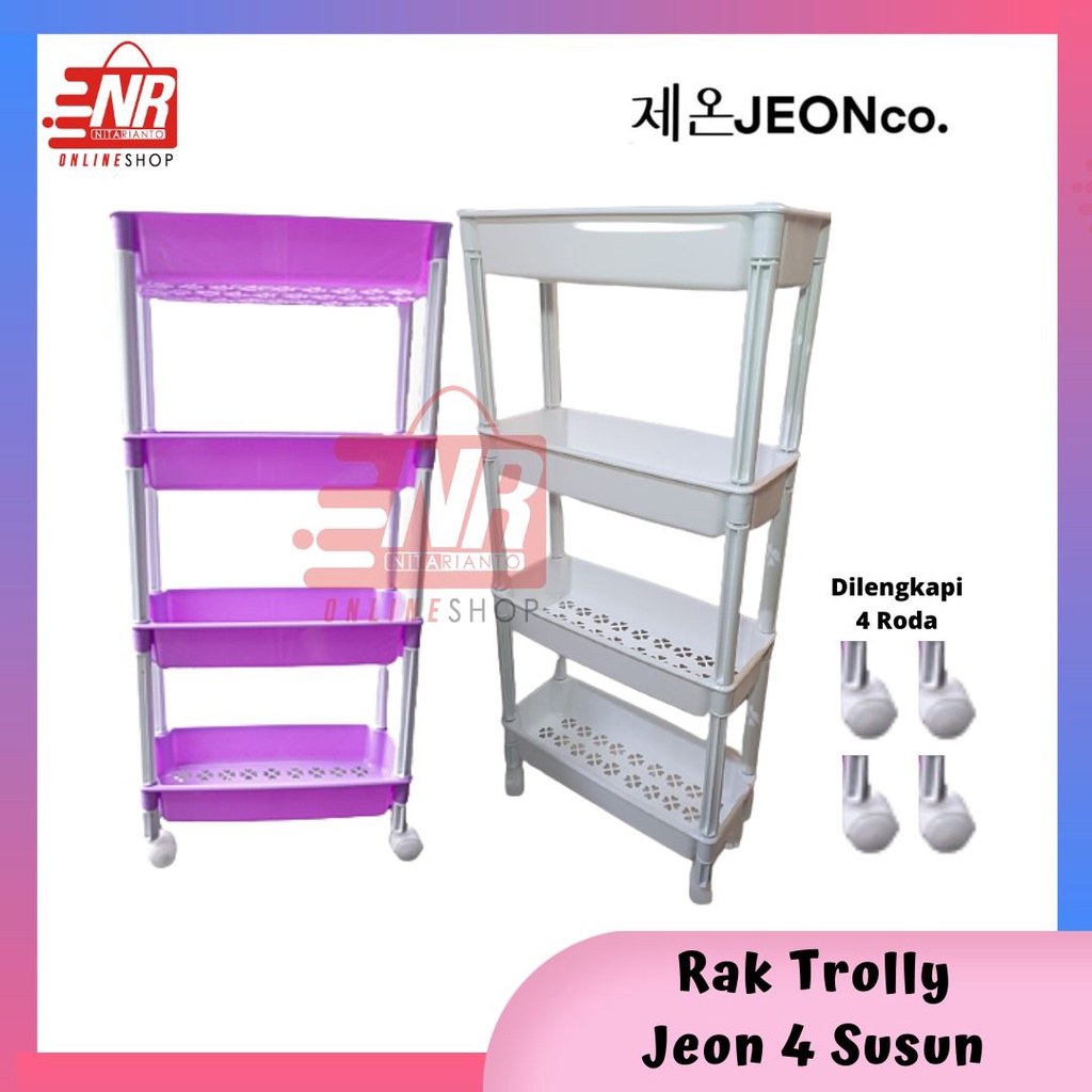 Rak Trolly Jeon 4 Susun Rak Susun 4 Plastik Rak Plus Roda Rak Trolley Rak Troli Rak Dapur Rak Kosmetik