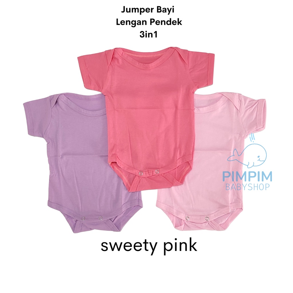 3 Pcs Jumper Bayi Bodysuit Romper Bayi Polos Size Newborn 100% Cotton Baju Bayi Jumpsuit Bayi Laki laki dan Perempuan