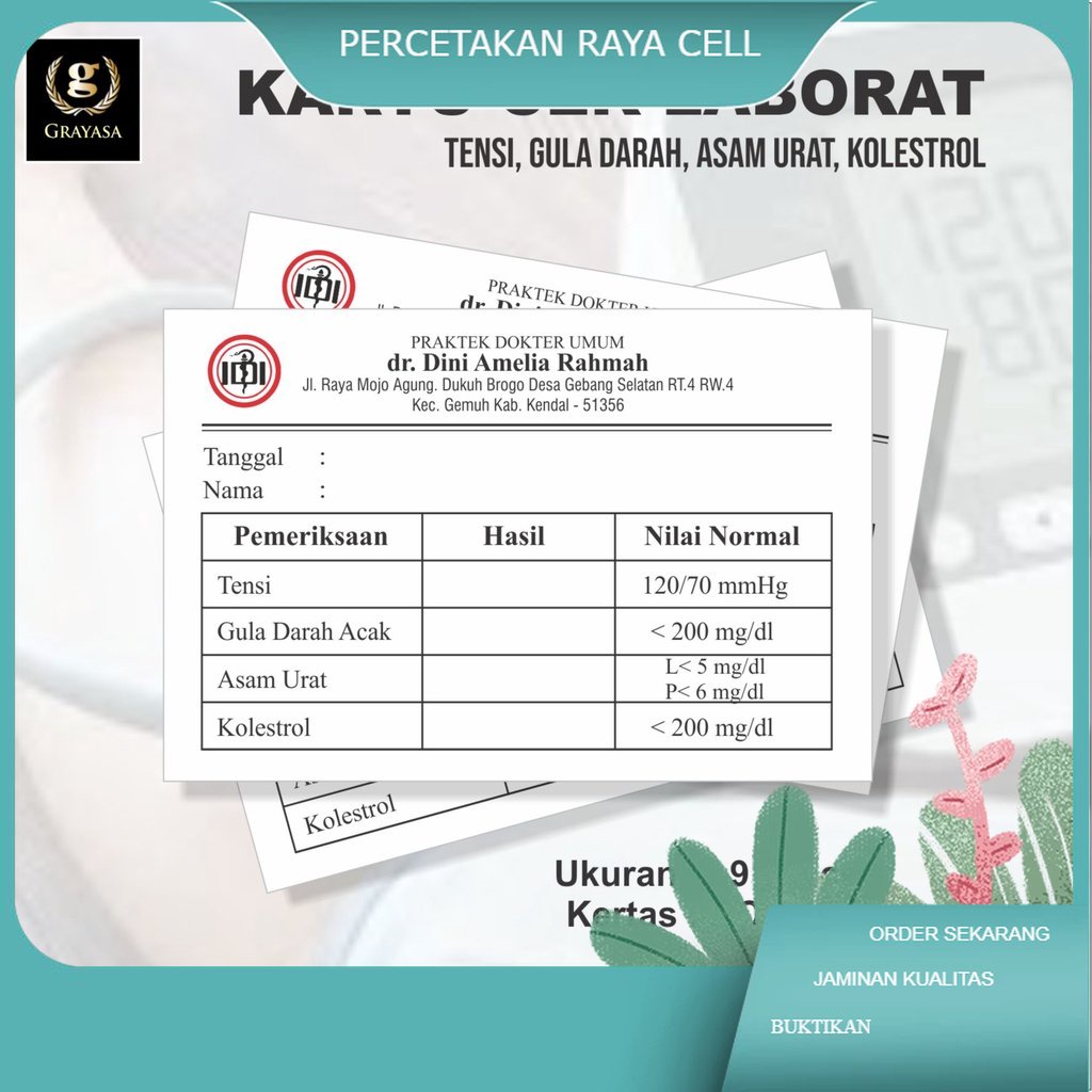 

Kartu Cek Laborat, Kartu Cek Gula Darah, Kartu Cek Kolestrol