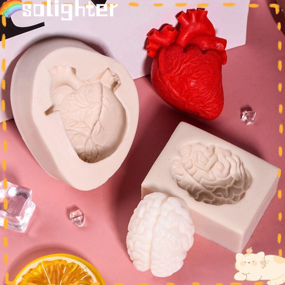 Solighter Halloween Brain Heart Fondant Retro Hias Drip Mold Cetakan Silikon