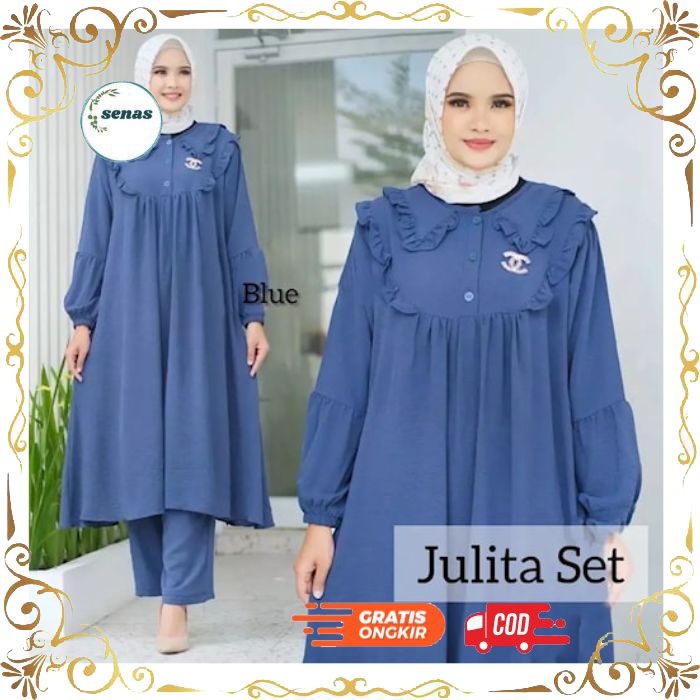 JULITA SET BAHAN CRINKLE AIRFLOW SET TUNIK WANITA KEKINIAN