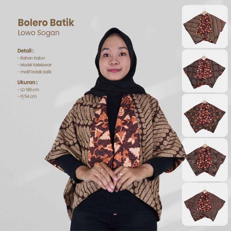 Bolero Batik Sogan Model Kelelawar Motif Bolak Balik - Naira Batik