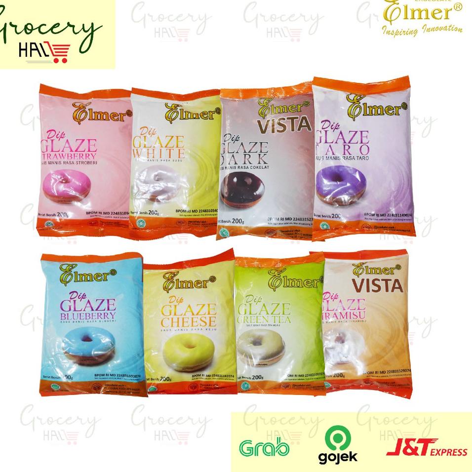 

code4a4Zo ELMER DIP GLAZE 200 GR [ dark choco / tiramisu / cheese / strawberry / milk / greentea / taro ]