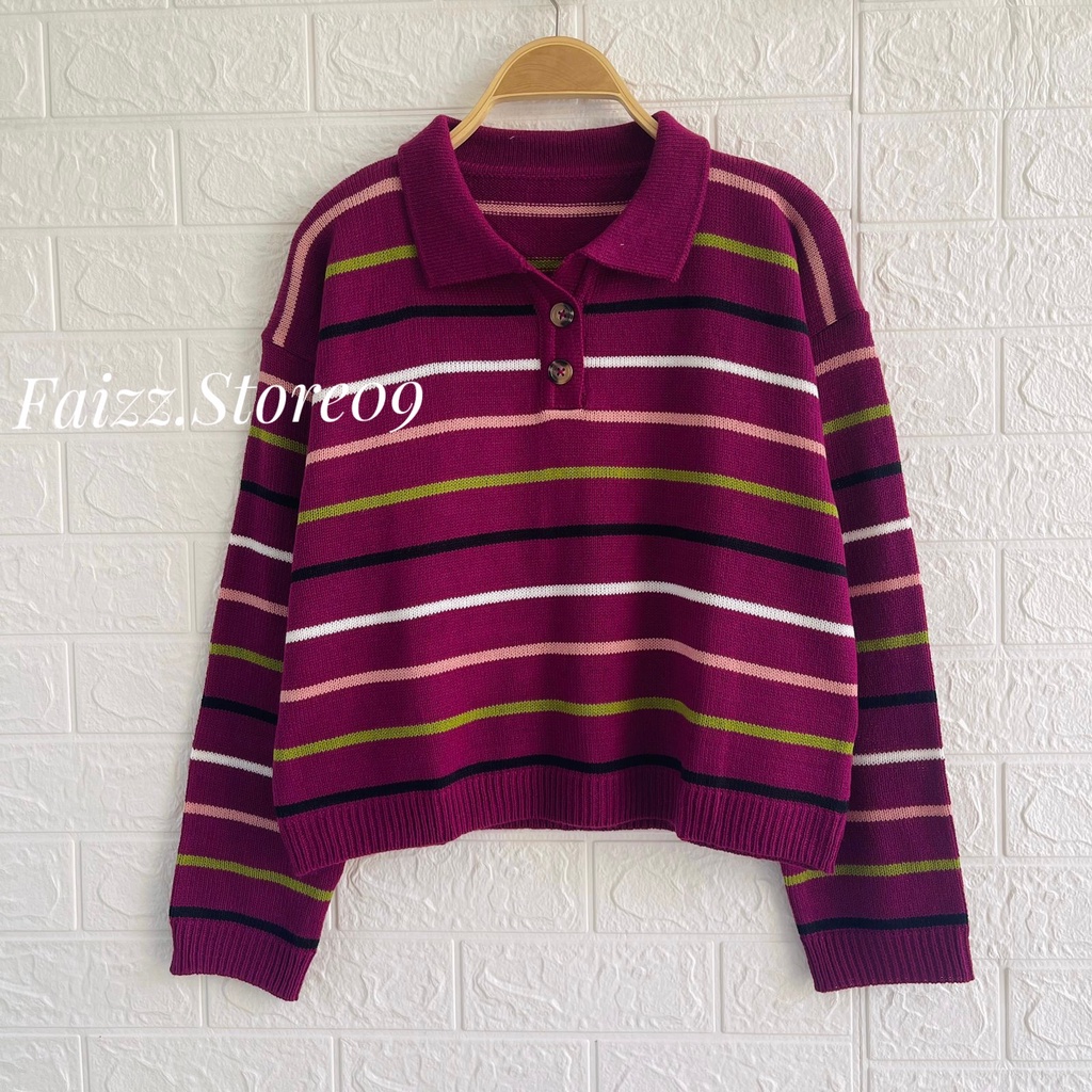 CORINAI SWEATER RAJUT POLO KANCING KOREA MOTIF BLASTER
