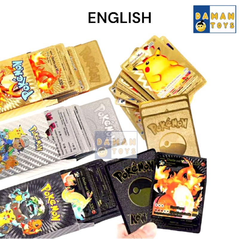 Kartu Pokemon 10pcs Bahan Metal Emas Silver Bahasa Inggris