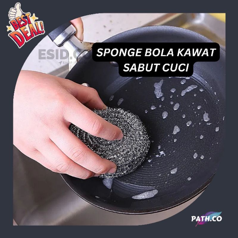 Honaga Spons Bulat Kawat Sikat Cuci Panci Wajan Peralatan Dapur Sponge Pembersih Spon Sabut Serbagun