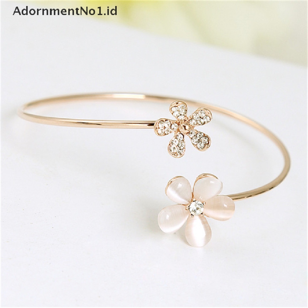 [AdornmentNo1] Fashion Wanita Bunga Kristal Lapis Emas Cuff Gelang Bangle Charm Perhiasan Hadiah [ID]