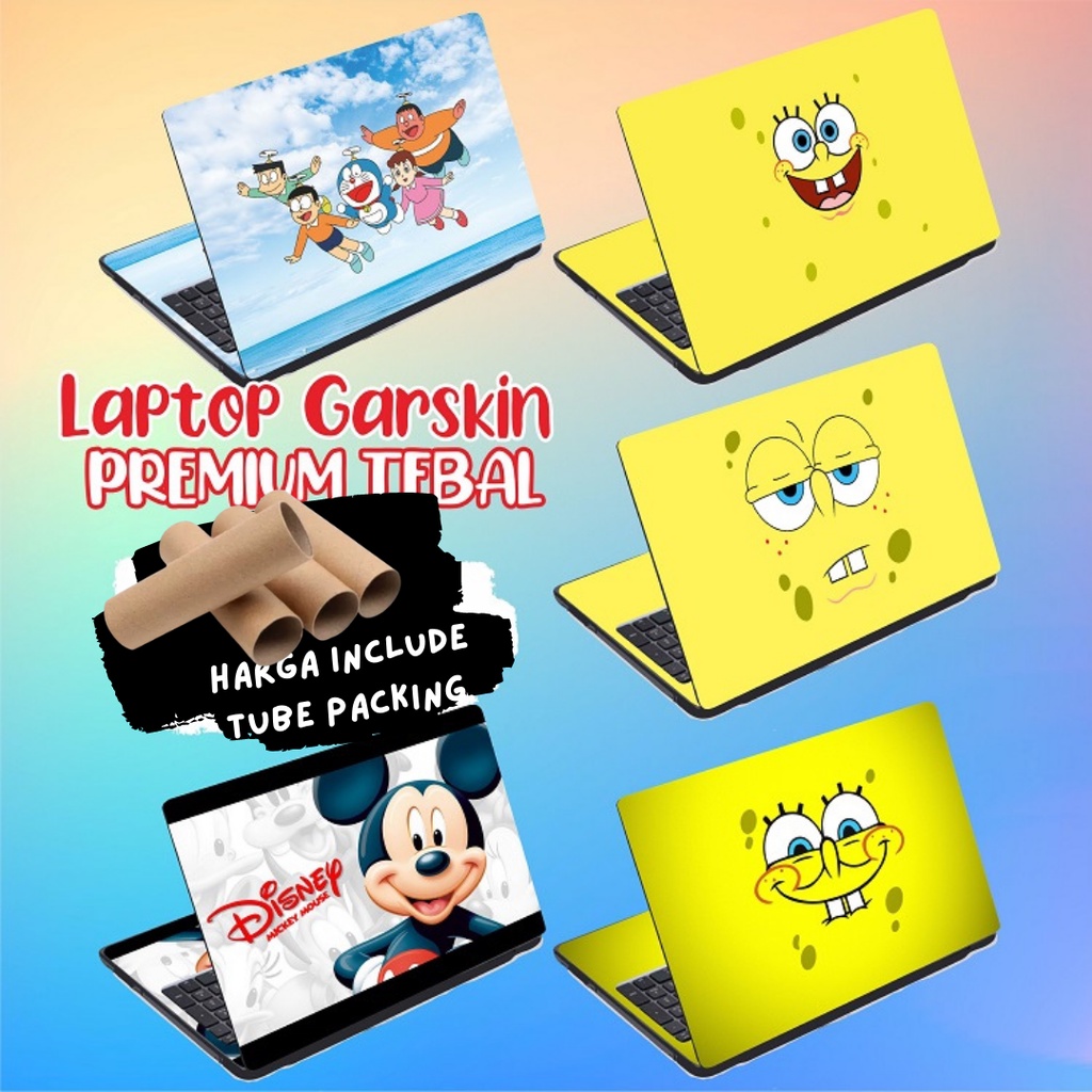 Garskin Laptop Anti Gores Cartoon Doraemon Spongebob Mickey Mouse Premium Full set 10 12 13 14 15 inch  Acer Lenovo Asus Macbook Dell