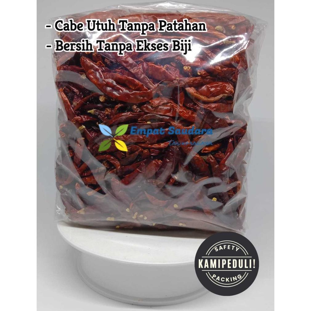 

PRODUK- CABE KERING UTUH TANPA TANGKAI GRADE B KEMASAN 500 GR .
