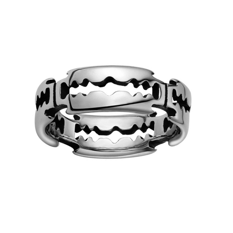 Hip Hop Bladed Ring Fashion Punk Rock Warna Hitam Perak Cincin Pasangan Kekasih Rings Untuk Pria Dan Wanita Ring