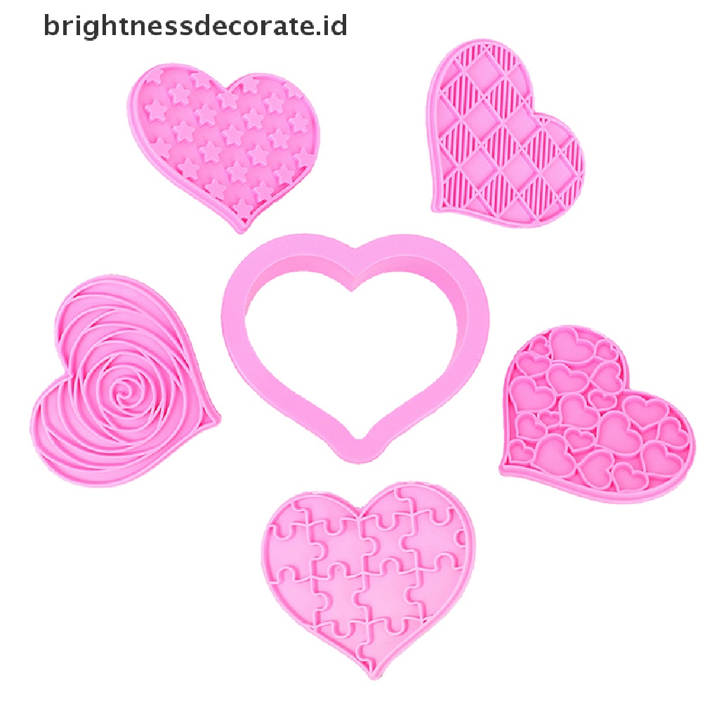 [Birth] 6pcs Heart Cookie Stamp Cutter Cetakan Biskuit Plastik DIY Untuk Hari Valene [ID]