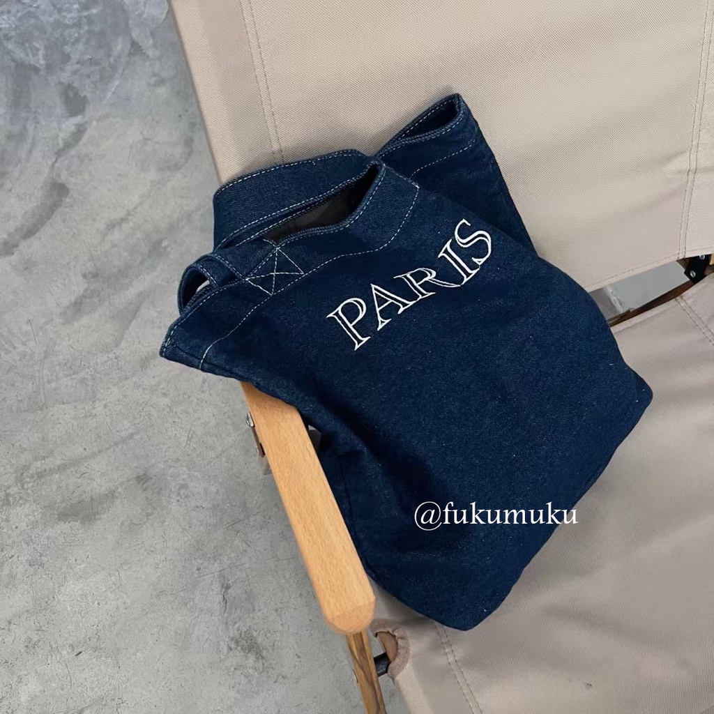Tote Bag Wanita Lovey Summer Paris Bahan Denim 2 Warna / Shoulder Bag Korea Wanita Import