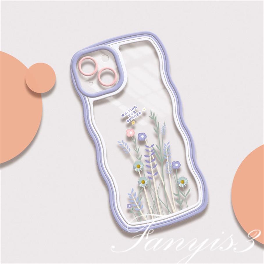 Compatible For iPhone 14 13 12 11 Pro Max X XR Xs Max 8 7 6 6s Plus SE 2020 Kompatibel Untuk Fresh Flowers And Plants Wave Frame Phone Case TPU Soft Cover