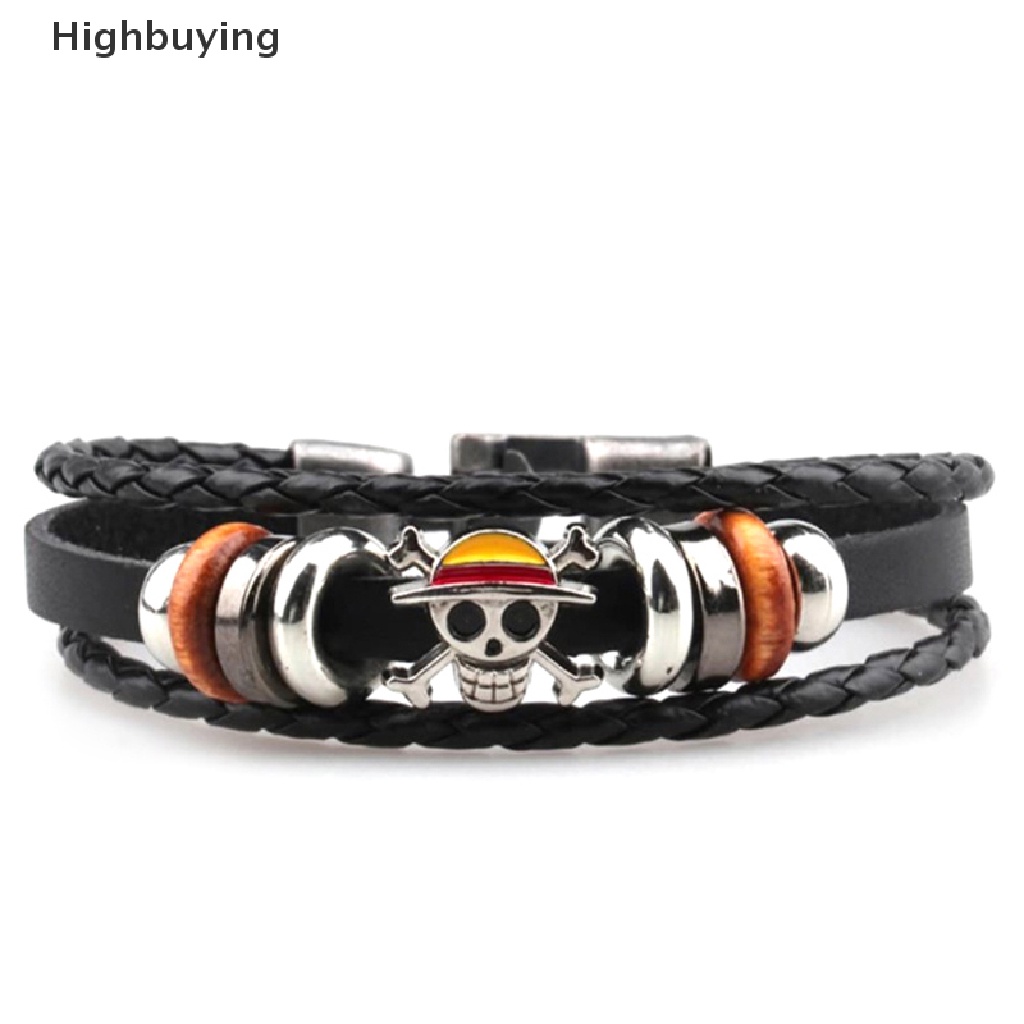 Hbid Pirate Gelang Pria Wanita Punk Hitam Kulit Braided Bracelets Bangles Anime Glory