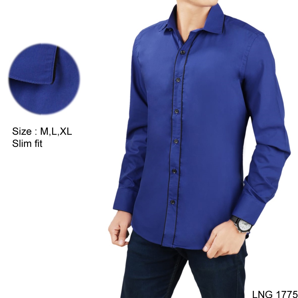 Baju Slim Fit Casual Lengan Panjang Pria Katun Merah Muda – LNG 1586