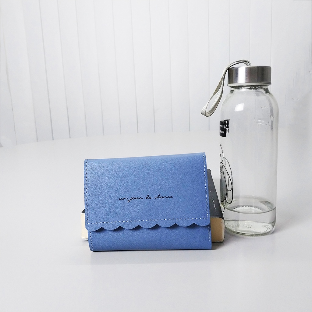 Dompet Lipat Mini Wanita Fashion Korea Style Kasual Dompet Cewek Motif Polos Kulit PU Azgalery D58
