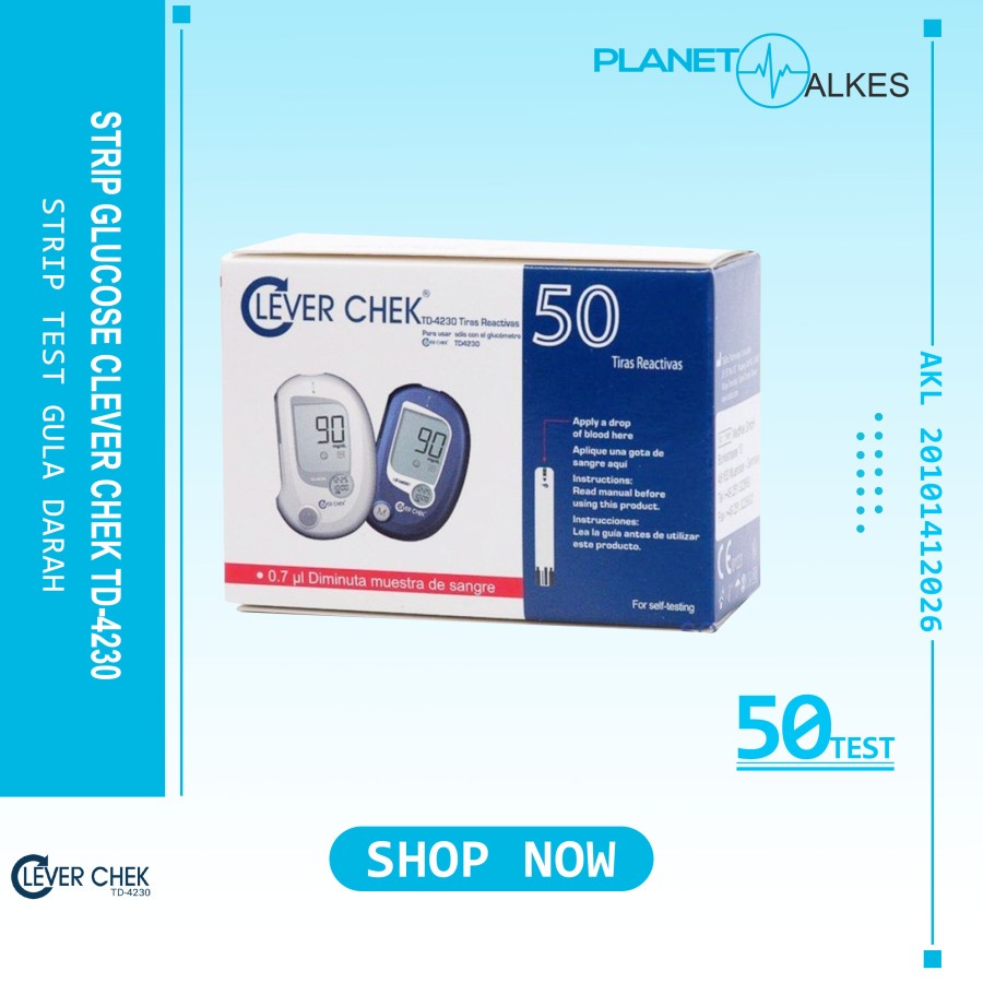 Strip Gula Darah CLEVER CHEK GLUCOSE STRIP TD-4230 Clever Check Tes Strip 50 Test ED. 01/2027