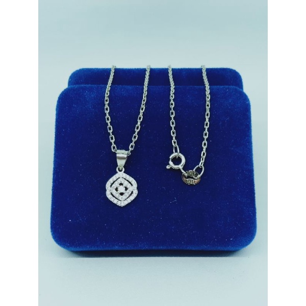 kalung rantai nori paperclip+liontin bungan segi 6 mata putih/perak asli silver 925 lapis emas/perhiasan fashion wanita terbaru