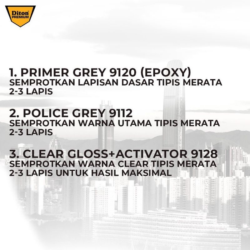 Pilok Cat Diton Premium Police Grey 9112 Abu Polisi 400cc Tahan Bensin Cepat Kering Cat Semprot